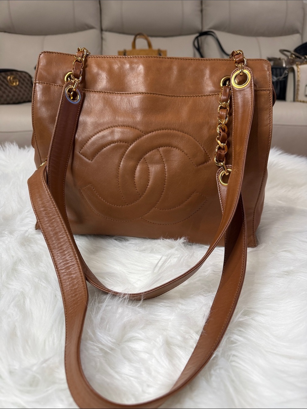💯Authentic CHANEL Brown Leather Interlocking CC Shoulder Bag🍀